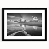 Framed black wall art showcasing a stunning seascape design with a white mat, perfect for coastal-themed home decor, displayed from the front view.