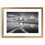 Framed wall art featuring a serene seascape design with a gold frame and mat, showcasing vibrant colors and intricate details, perfect for coastal home decor.