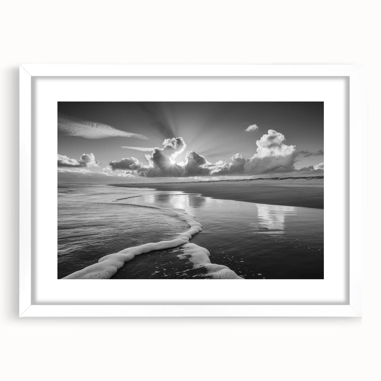Framed wall art collection featuring a seascape design with a white mat, showcasing calming ocean tones and serene imagery, perfect for home decor.