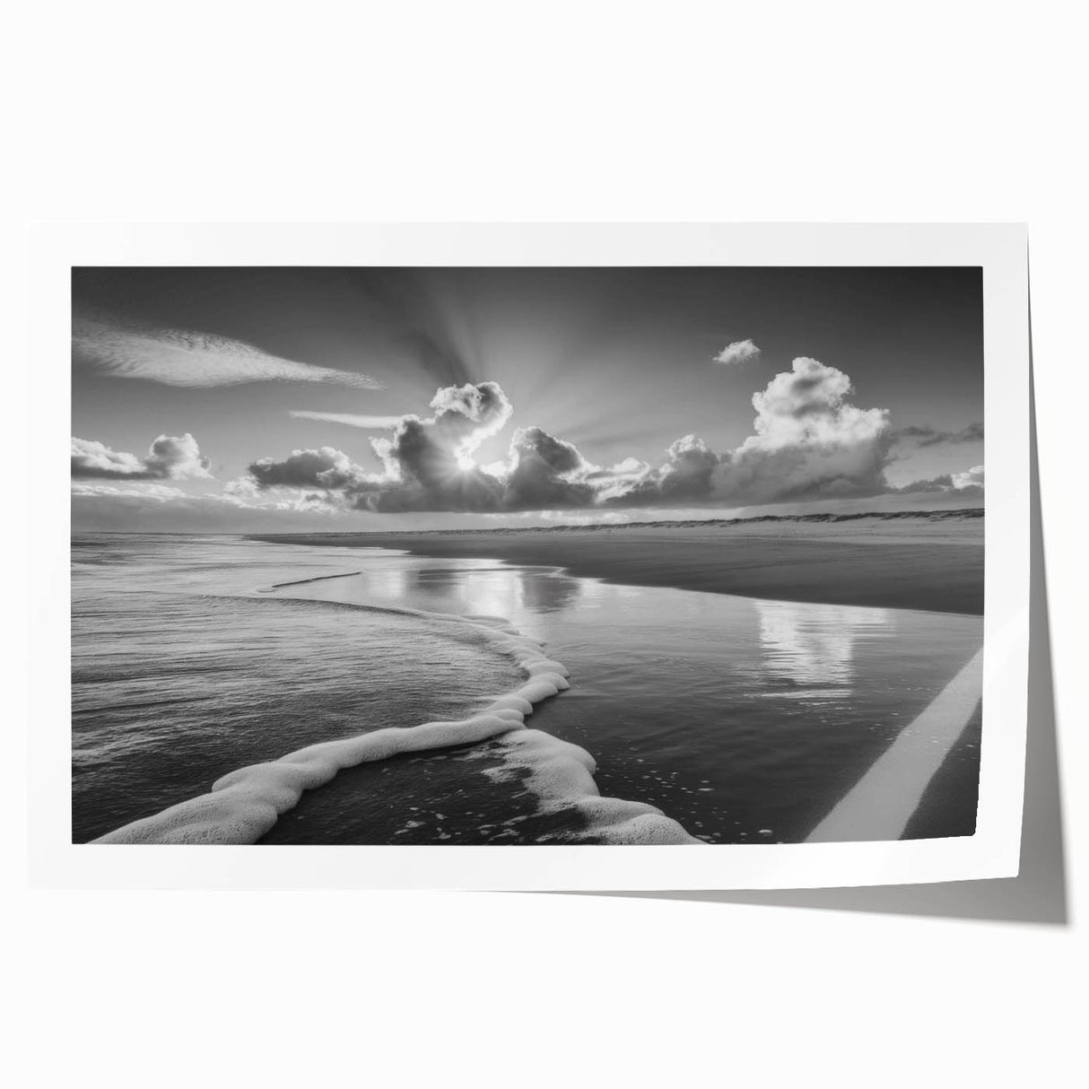 Vibrant rolled canvas print showcasing a serene seascape design with calming blues and greens, perfect for home decor. Packaged securely in a protective tube.