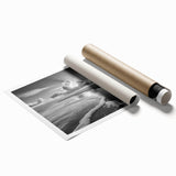 Rolled print of a serene seascape design showcasing vibrant blues and soft whites, ideal for home decor. Features calming ocean waves and a tranquil sky, perfect for enhancing interior spaces.