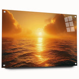 Acrylic glass wall art featuring a vibrant seascape design, showcasing dynamic waves and serene colors, displayed side view with decorative pins. Perfect for enhancing coastal-themed interiors.