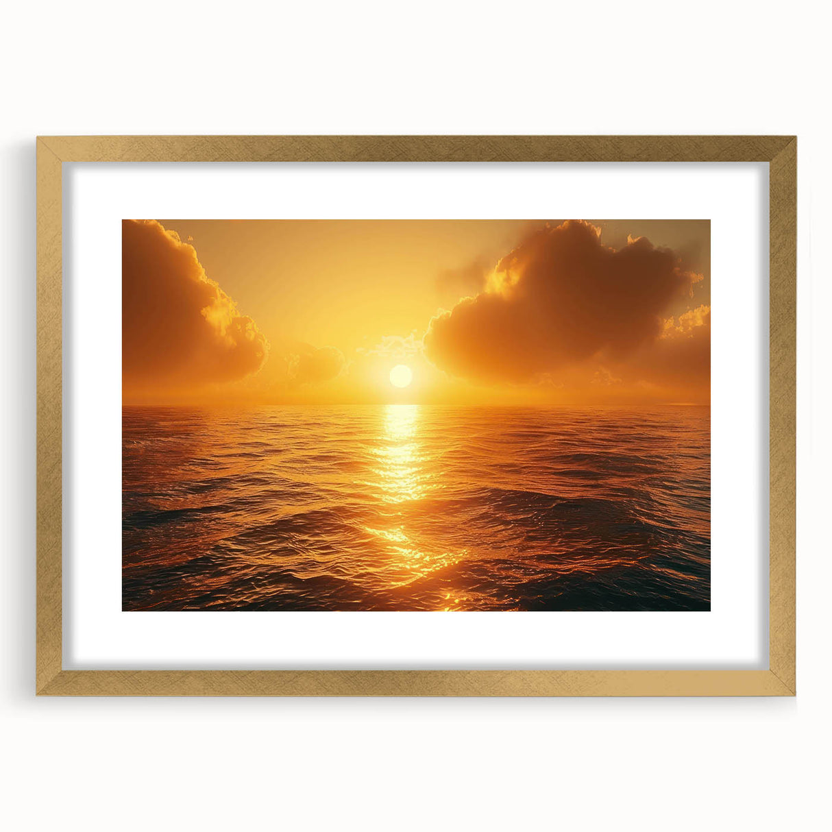 Elegant gold-framed wall art showcasing a serene seascape design, featuring soft waves and a calming color palette, ideal for coastal-themed decor.
