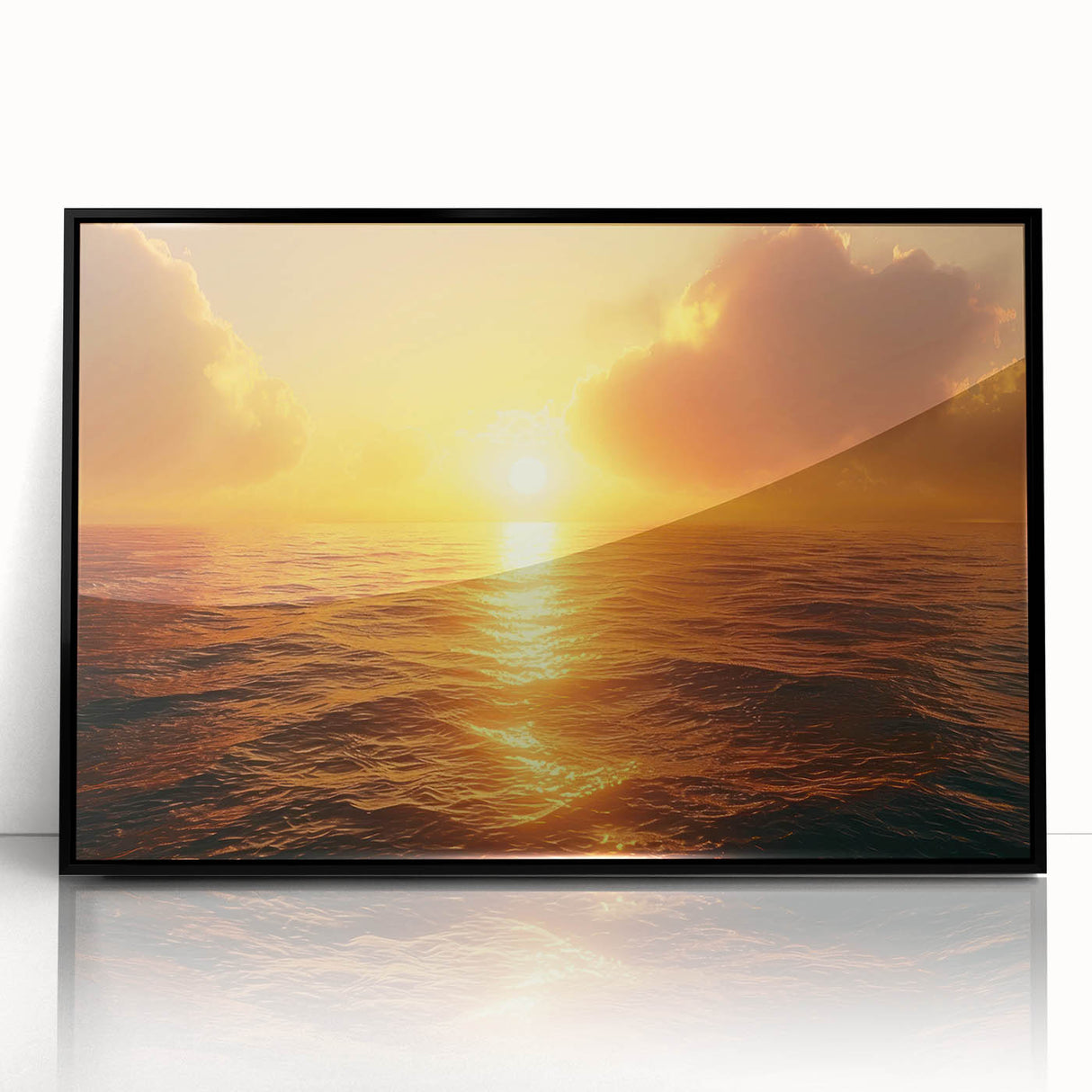 Framed acrylic wall art featuring a vibrant seascape design, showcasing serene ocean waves in shades of blue and green, perfect for coastal home decor.