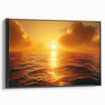 Framed canvas wall art showcasing a serene seascape with soft blue tones, elegantly displayed in a sleek black frame, perfect for coastal-themed decor.