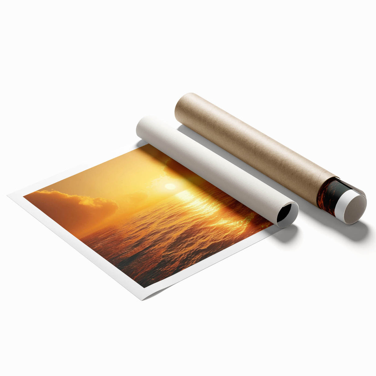 Stunning rolled print of a serene seascape featuring vibrant blues and soft pastels, showcasing gentle waves and a tranquil sky, ideal for coastal decor.