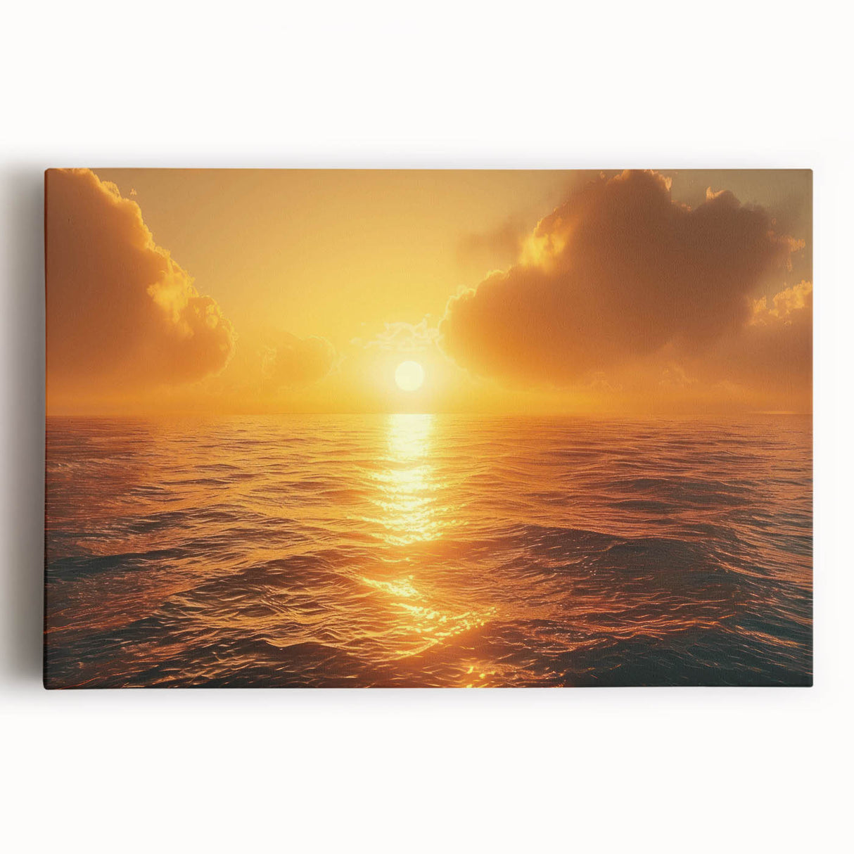 Stretched canvas wall art showcasing a vibrant seascape design with rich blues and greens, ideal for coastal-themed decor, enhancing any living space.