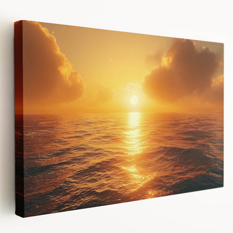 Stretched canvas artwork showcasing a vibrant seascape design with vivid colors, displayed in a side view to highlight its depth and texture, perfect for coastal decor.