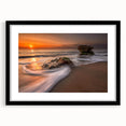 Framed black wall art featuring a serene seascape design with a white mat, perfect for coastal-themed decor. Ideal for living rooms and beach houses.