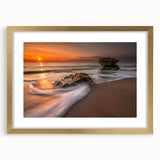 Elegant wall art collection featuring a gold-framed landscape and seascape design with a mat, showcasing serene ocean views and natural beauty, perfect for home decor.