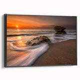 Framed canvas wall art from the Landscapes Seascapes collection, showcasing a stunning seascape design with vibrant colors and a sleek black frame, ideal for home decor.