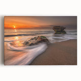 Stretched canvas wall art showcasing a vibrant seascape design with vivid blues and greens, perfect for coastal-themed decor. Ideal for enhancing living room aesthetics.