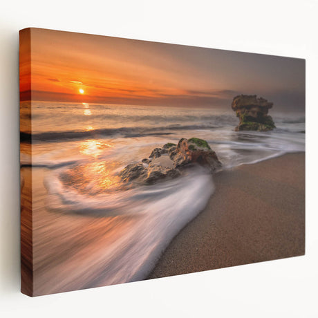 Stretched canvas wall art showcasing a serene seascape design, highlighting vibrant blues and calming waves, ideal for coastal-themed decor.