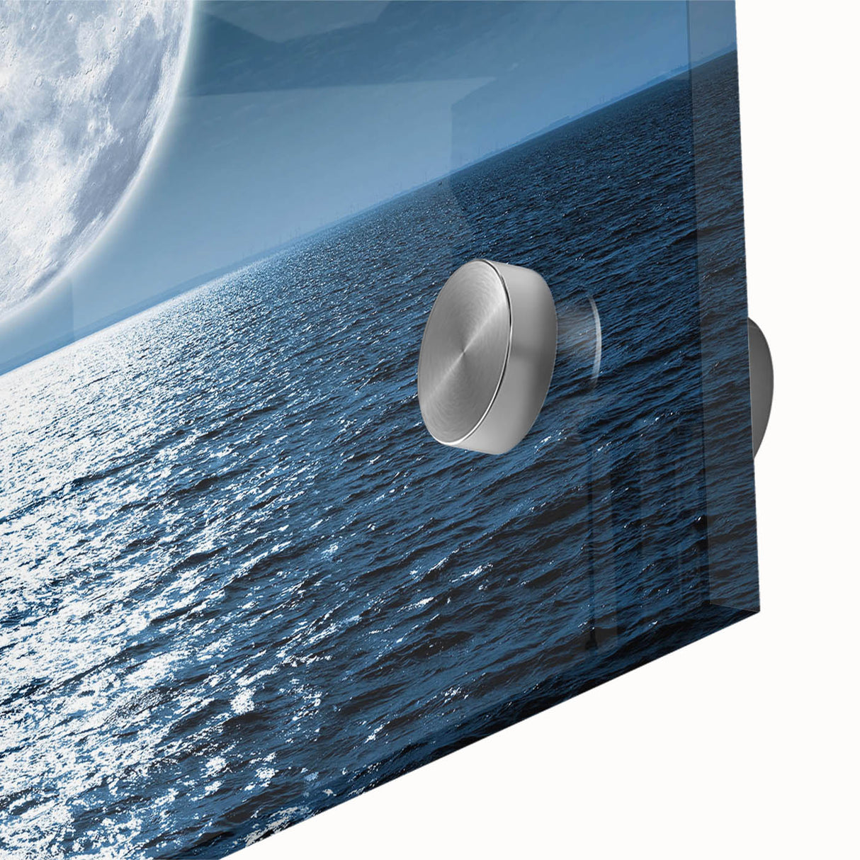 A close-up view of a stunning acrylic glass wall art piece showcasing a vibrant seascape design, featuring bold blues and greens, perfect for coastal decor enthusiasts.
