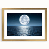 Framed wall art featuring a serene seascape design with vibrant colors, gold matting, and a sleek frame, perfect for enhancing home decor aesthetics.