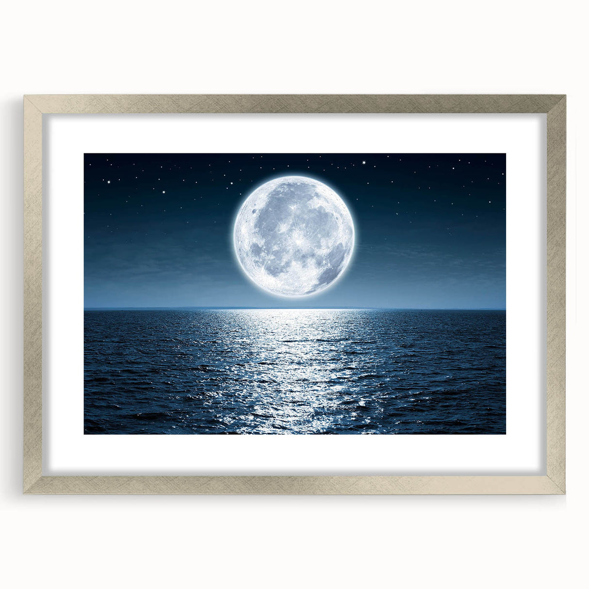 Framed wall art collection showcasing a serene seascape design with a silver mat and frame, perfect for enhancing home decor and adding a coastal touch.