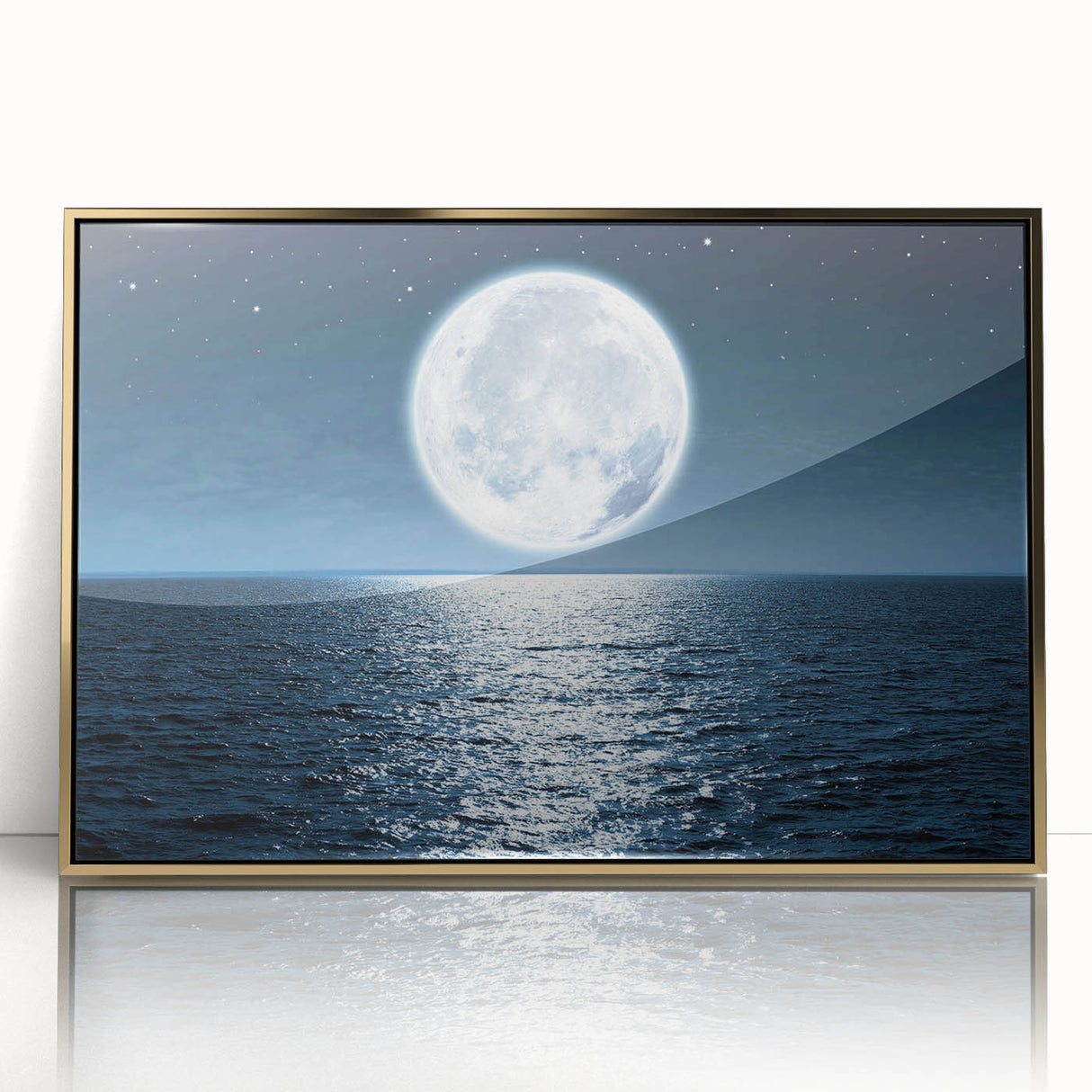 Framed acrylic wall art from the Landscapes & Seascapes collection, showcasing a vibrant coastal scene with gold accents, perfect for home decor enhancement.