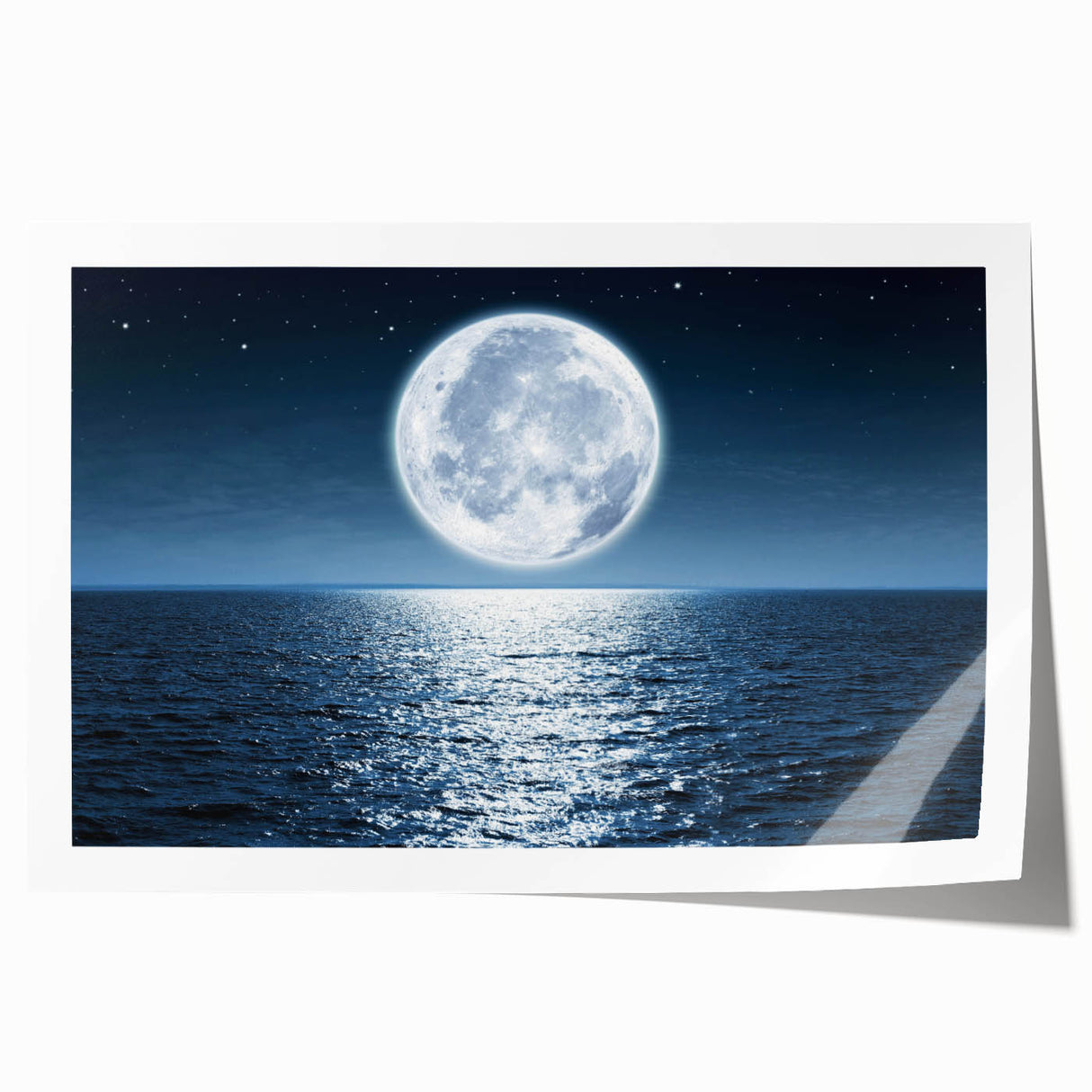 Rolled print of a serene seascape wall art design featuring soft blue and green hues, showcasing gentle waves and a tranquil sky, ready for framing.