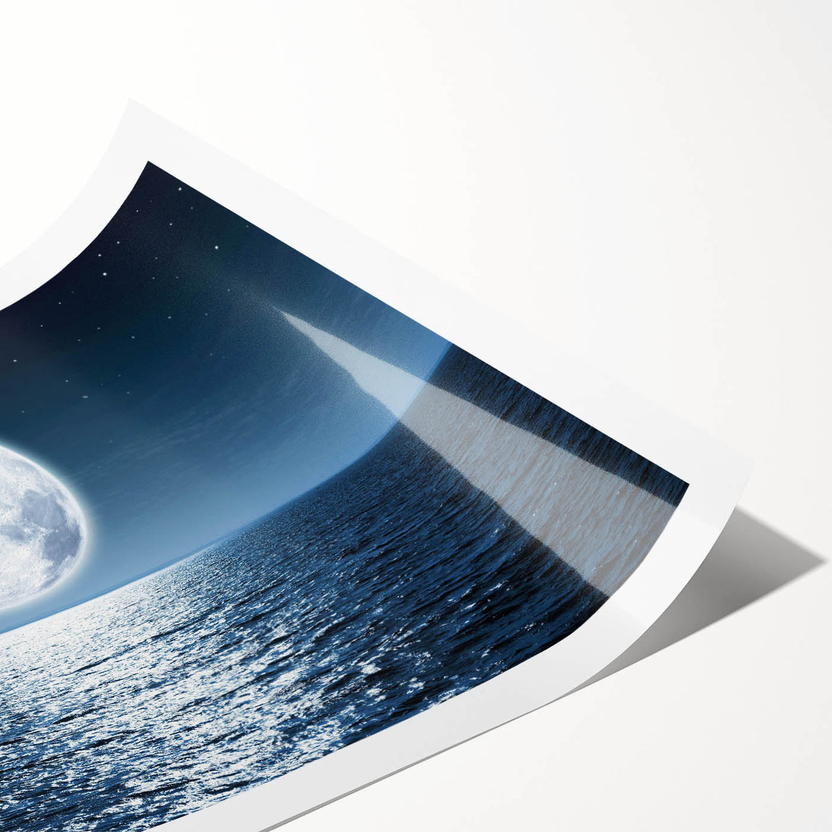 Rolled print of a vibrant seascape wall art collection showcasing tranquil ocean waves and a sunset over the horizon, packaged securely for protection and easy display.
