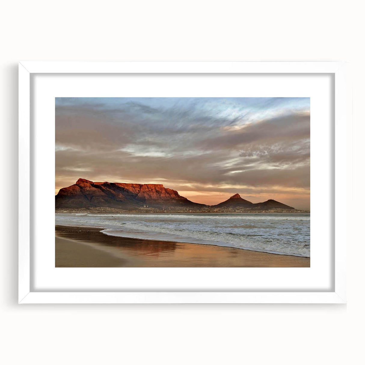 Framed wall art from the Landscapes & Seascapes Design 65 collection, showcasing serene coastal scenery with a white mat and sleek frame, perfect for home decor.