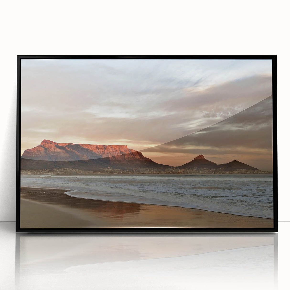 Framed black acrylic wall art showcasing a stunning seascape design, perfect for modern home decor, emphasizing vibrant colors and intricate details.