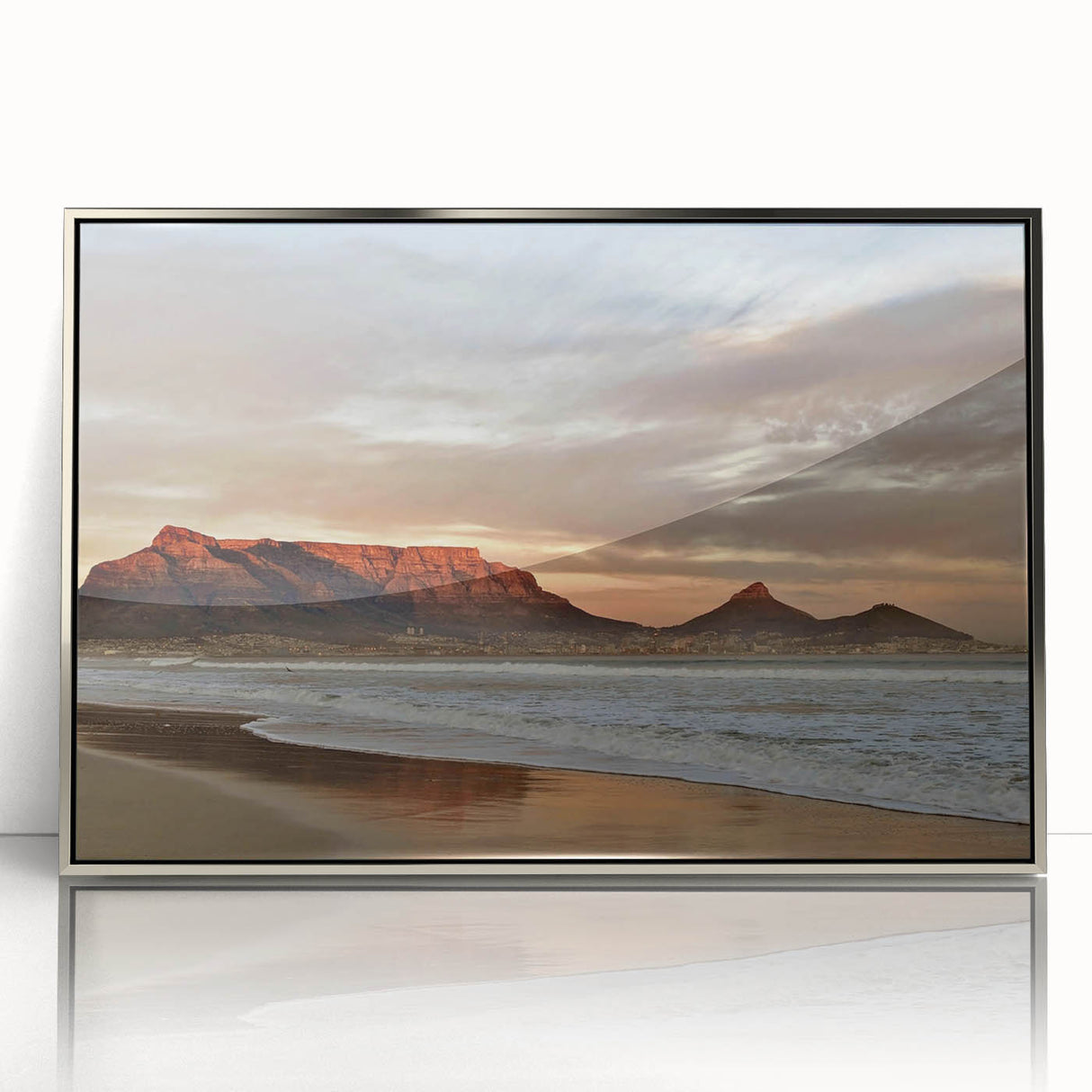 Framed acrylic wall art featuring a serene seascape design, with a silver frame highlighting vibrant ocean colors, ideal for modern home decor or coastal themes.