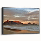 Framed canvas wall art depicting a serene seascape design, featuring vibrant blues and greens, displayed from a black side view, ideal for coastal decor.