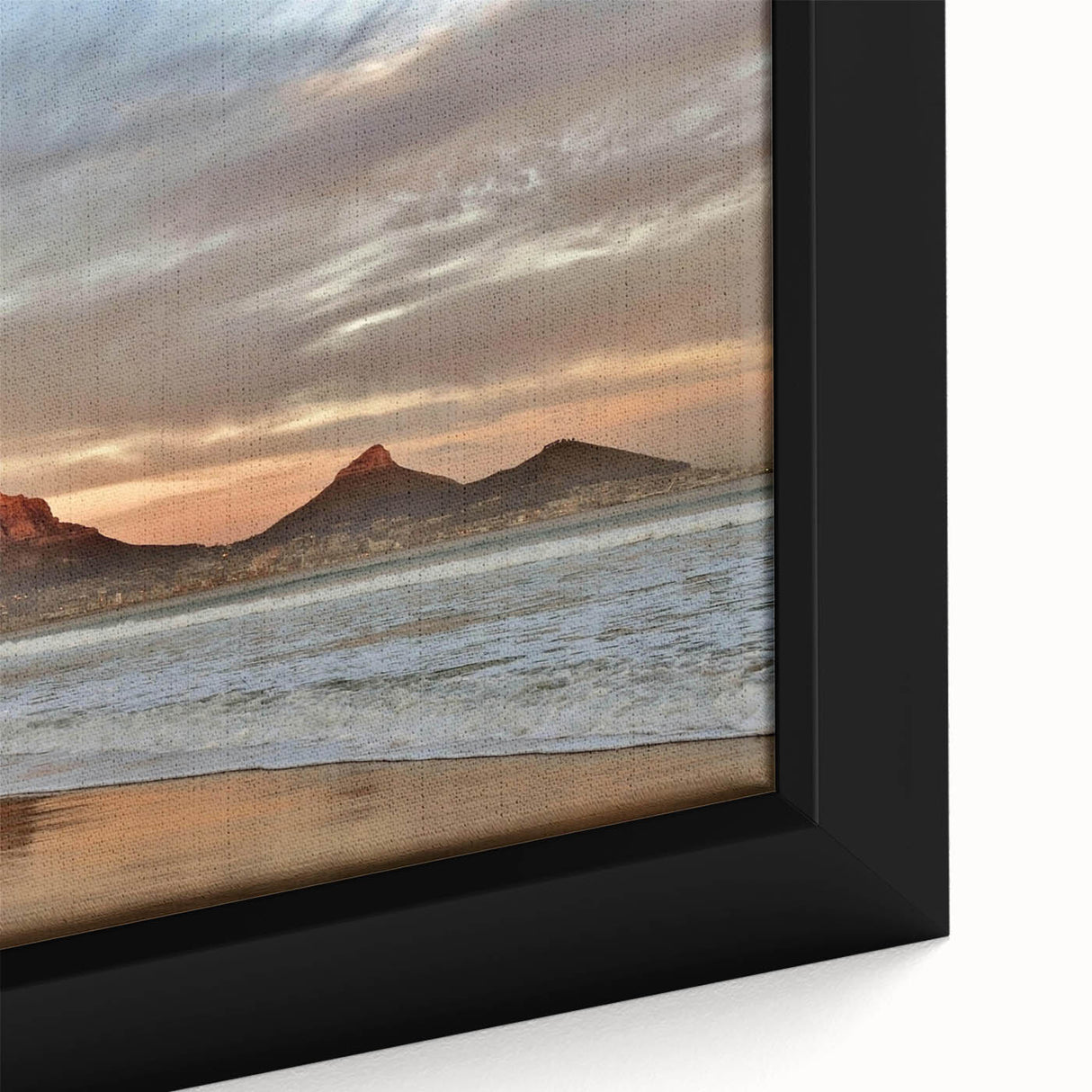 Close-up of a framed canvas artwork showcasing vibrant seascape colors and intricate textures, part of the Landscapes Seascapes collection, ideal for modern decor.