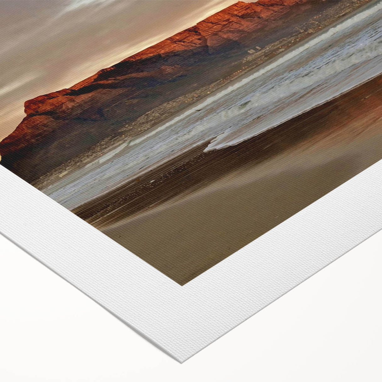 Vibrant rolled canvas artwork showcasing a serene seascape design with gentle waves and a pastel sunset, ideal for modern home decor and art enthusiasts.