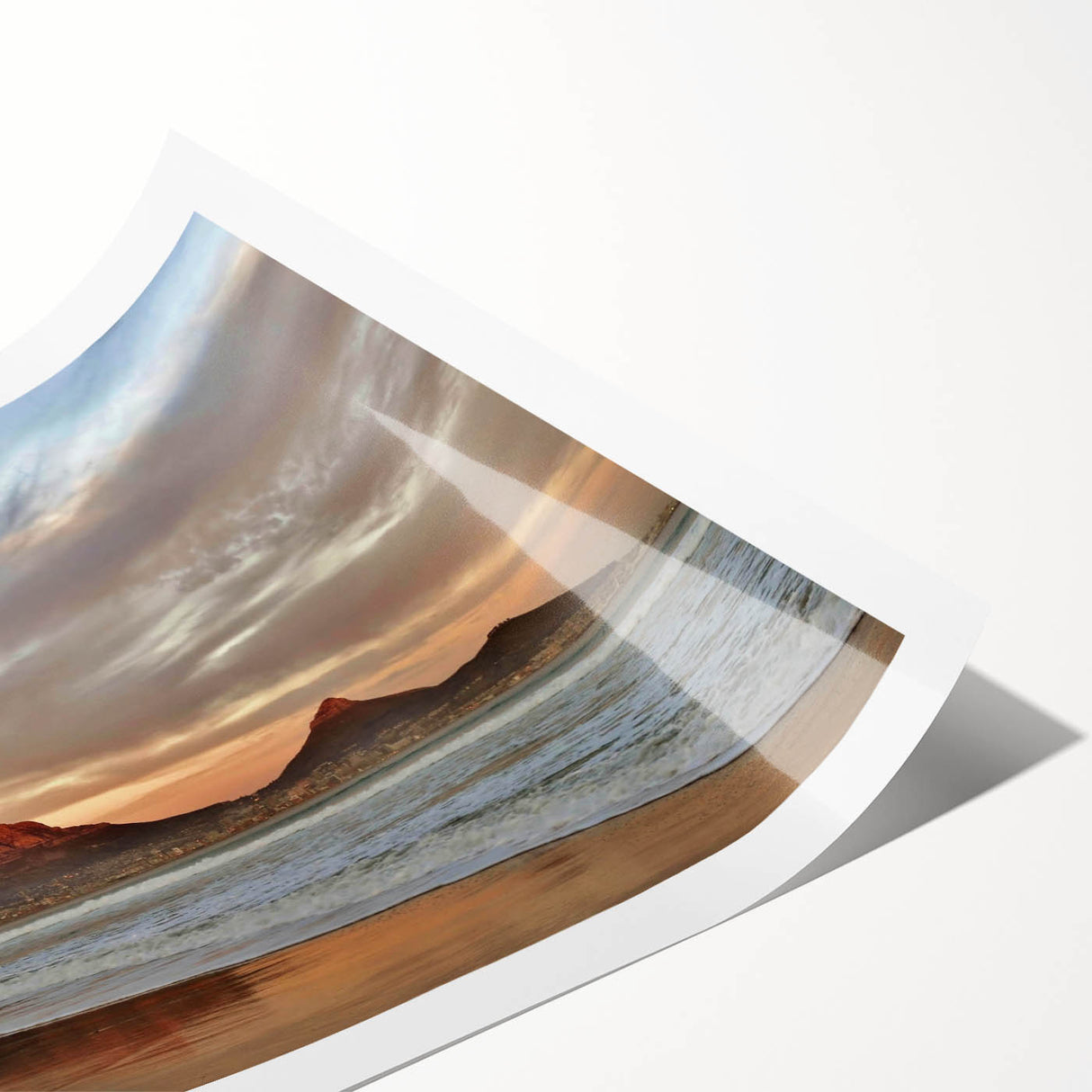 Vibrant seascape wall art print showcasing a serene ocean view with soft waves and a pastel sunset, ideal for coastal-themed decor. Perfect for enhancing living spaces.