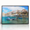 Framed acrylic wall art depicting a vibrant seascape with calming blue and green hues, featuring a black frame for a modern aesthetic, perfect for coastal decor.
