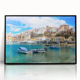 Framed acrylic wall art depicting a vibrant seascape with calming blue and green hues, featuring a black frame for a modern aesthetic, perfect for coastal decor.