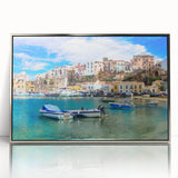 Framed acrylic wall art showcasing a serene seascape design with silver accents, ideal for modern home decor, enhancing living spaces with tranquility.