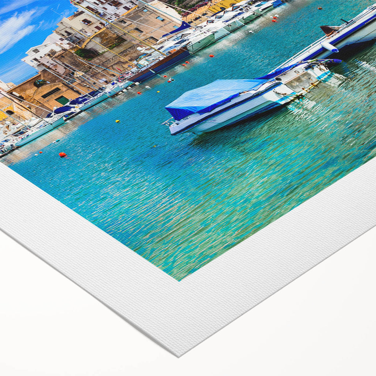 Abstract landscape wall art on rolled canvas showcasing vibrant blue ocean waves and soft sandy beaches, ideal for modern home decor. Perfect for adding a serene coastal vibe to any space.