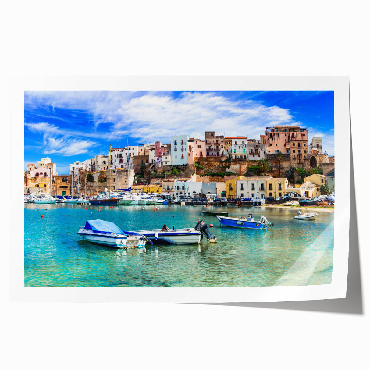 Rolled print of a serene seascape featuring calming blue and green hues, showcasing gentle waves and a tranquil sky, perfect for coastal home decor.