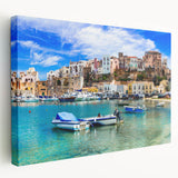 Stretched canvas wall art showcasing a vibrant seascape design, featuring calming blues and greens, ideal for coastal-themed decor and enhancing interior spaces.