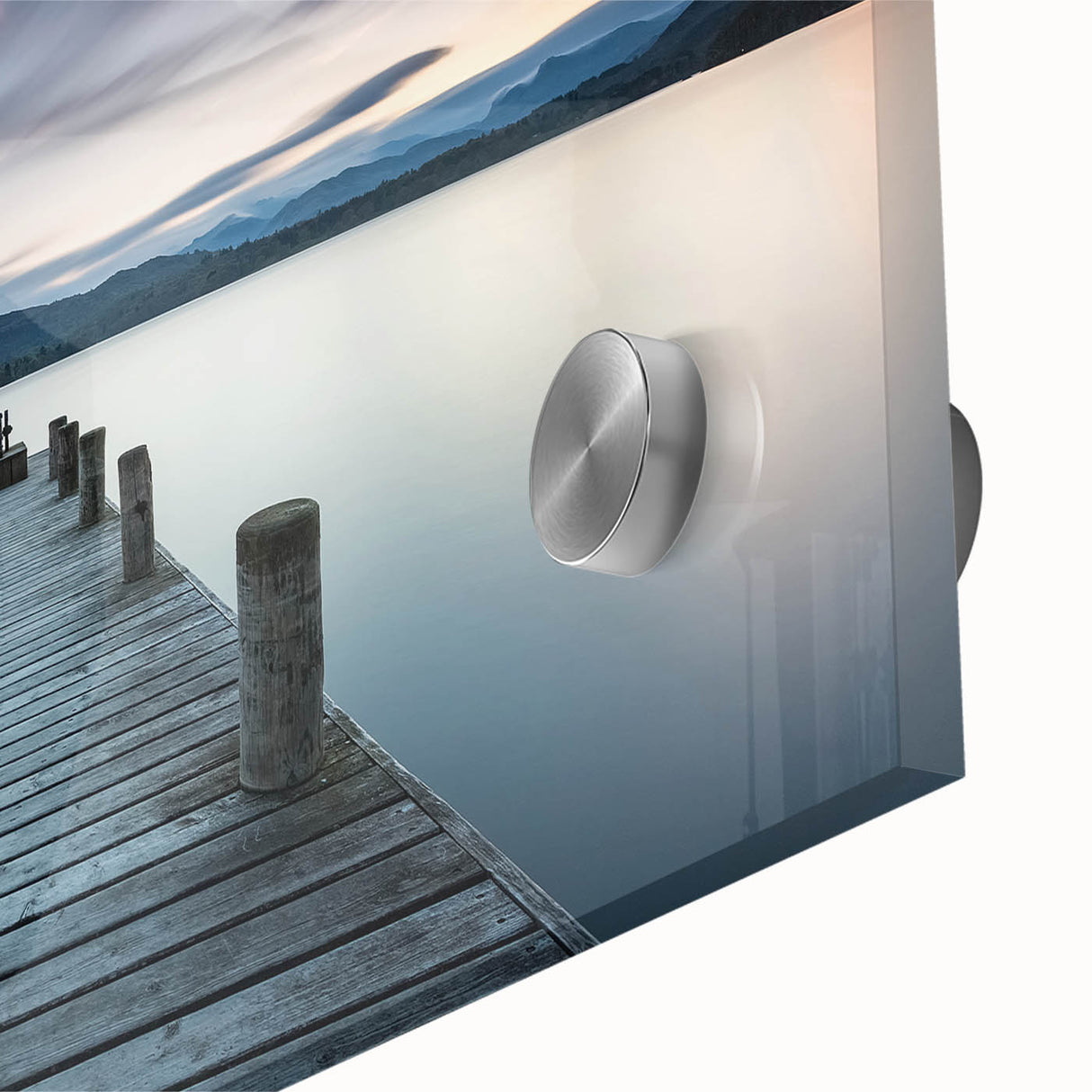 Close-up of a vibrant acrylic glass wall art piece showcasing a serene seascape, featuring calming blues and greens, perfect for home decor and coastal themes.