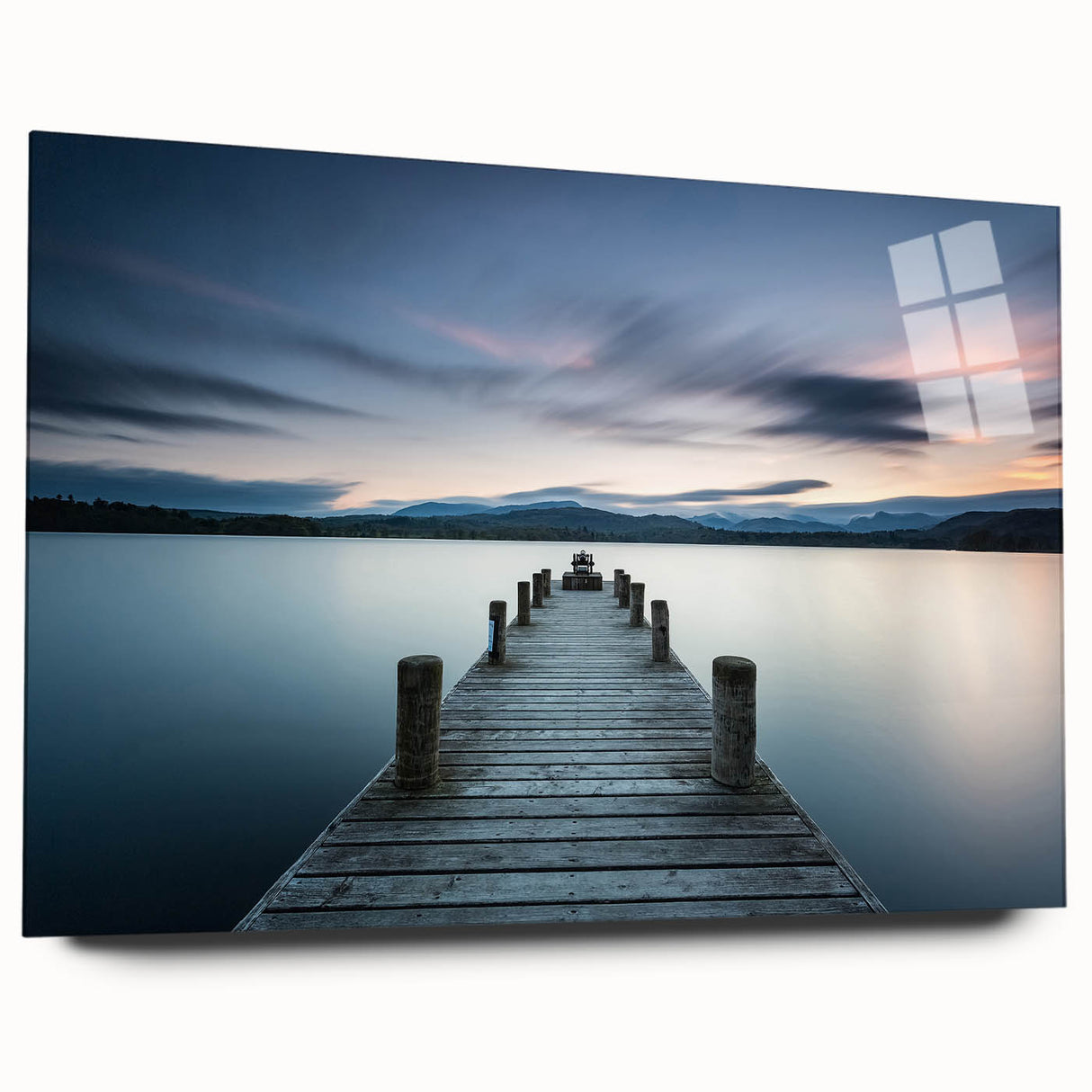 Acrylic glass wall art piece showcasing a vibrant seascape design, featuring calming blues and greens, displayed from a side view without pins, ideal for modern decor.