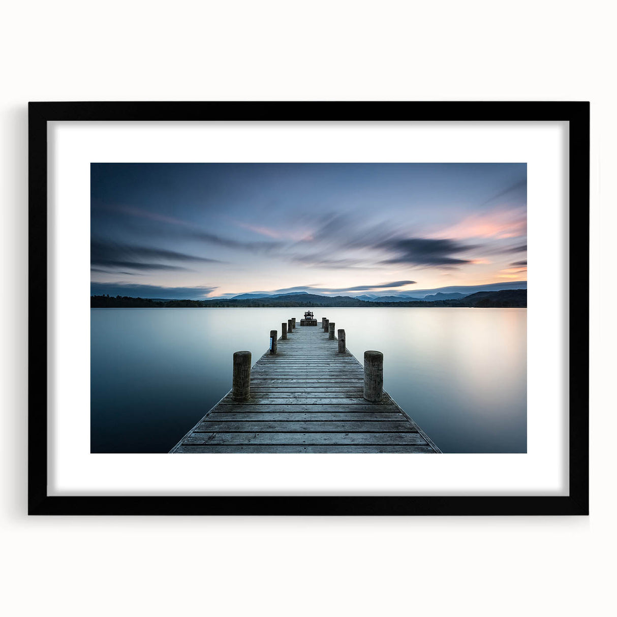 Framed wall art featuring a stunning seascape design in a sleek black frame, complete with a white mat for an elegant presentation, ideal for home decor.