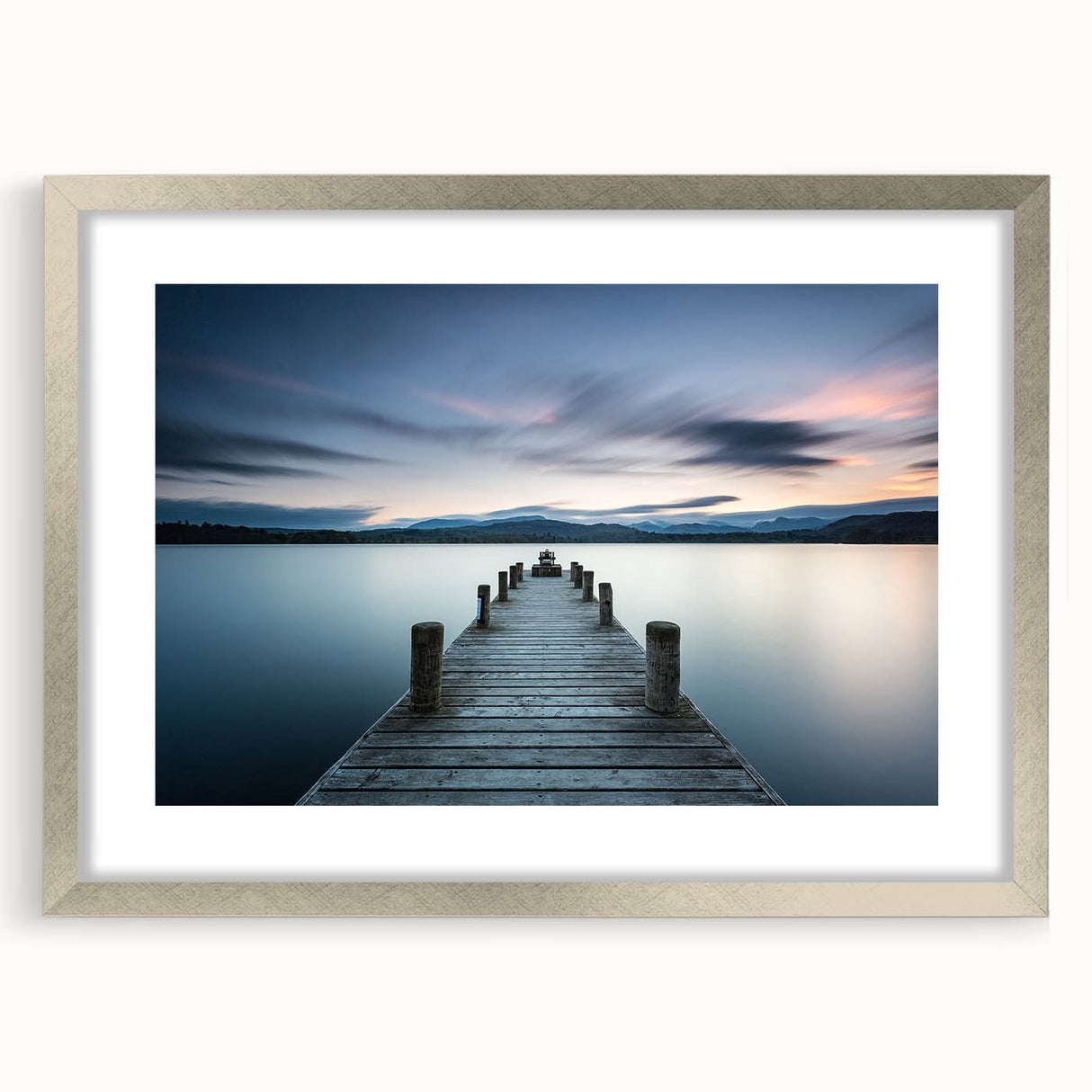 Framed silver wall art from the Landscapes & Seascapes Design 67 collection, showcasing a serene ocean view with calming blue tones and intricate detailing, ideal for home decor.