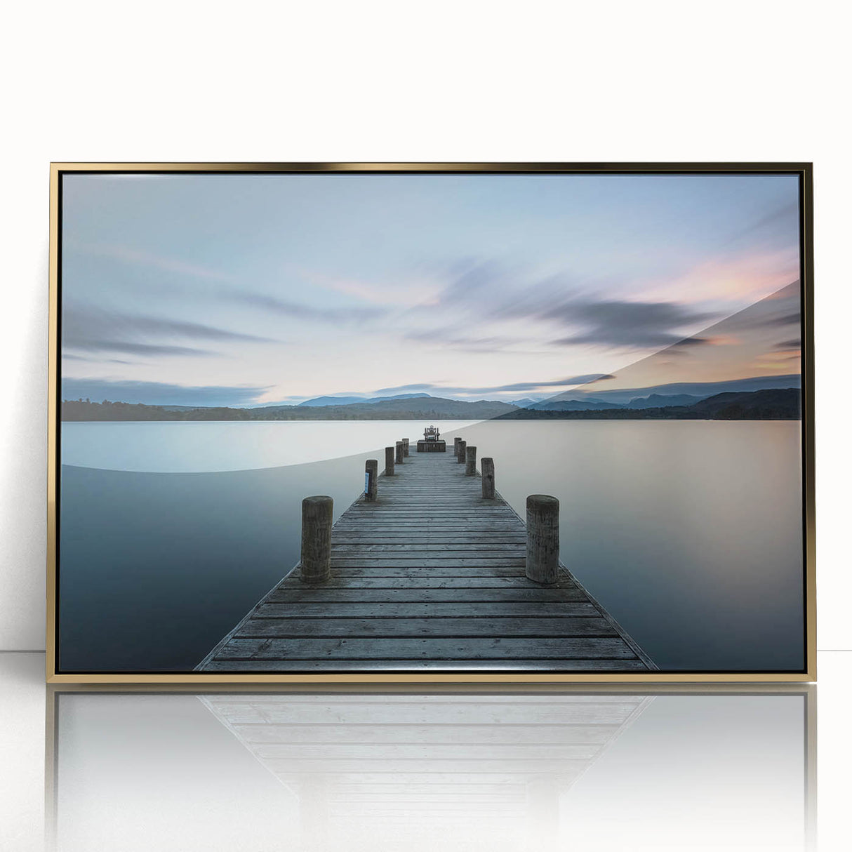 Framed acrylic wall art featuring a vibrant seascape design with gold accents, perfect for modern home decor. Enhances living spaces with its colorful ocean view.