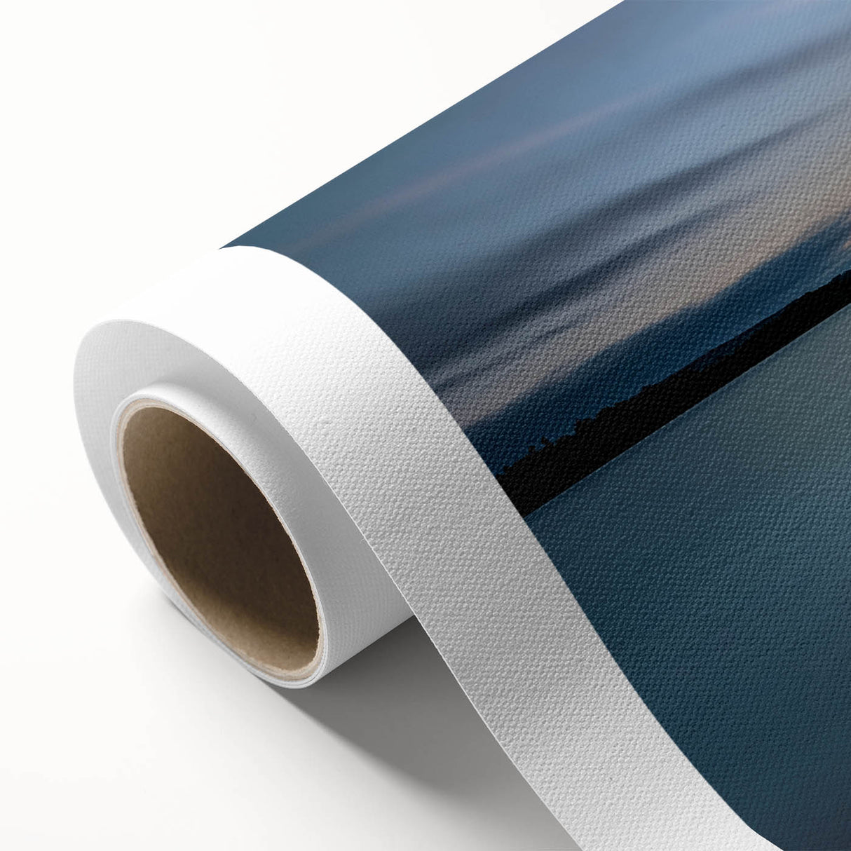 Rolled canvas artwork showcasing a vibrant seascape design with dynamic waves and colorful skies, ideal for modern home decor, presented in a protective tube.