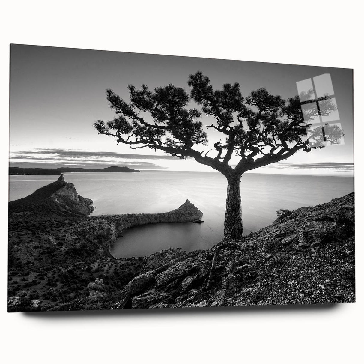 Acrylic glass wall art collection showcasing a vibrant seascape design, featuring bold colors and intricate details, elegantly displayed from a side view. Perfect for enhancing any coastal-themed interior.