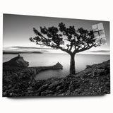 Acrylic glass wall art collection showcasing a vibrant seascape design, featuring bold colors and intricate details, elegantly displayed from a side view. Perfect for enhancing any coastal-themed interior.