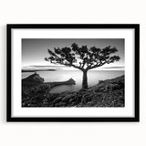 Framed wall art collection showcasing a serene seascape design with a black mat and frame, ideal for home decor and enhancing interior aesthetics.