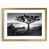 Elegant gold-framed wall art showcasing a serene seascape with soft waves and a vibrant sunset, ideal for enhancing home decor and creating a calming atmosphere.