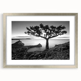 Elegant silver-framed wall art showcasing a serene seascape design, complete with a decorative mat, perfect for enhancing modern interior decor.