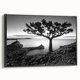 Framed canvas wall art from the Landscapes & Seascapes collection, showcasing a serene ocean view with vibrant blues and soft whites, ideal for home decor.