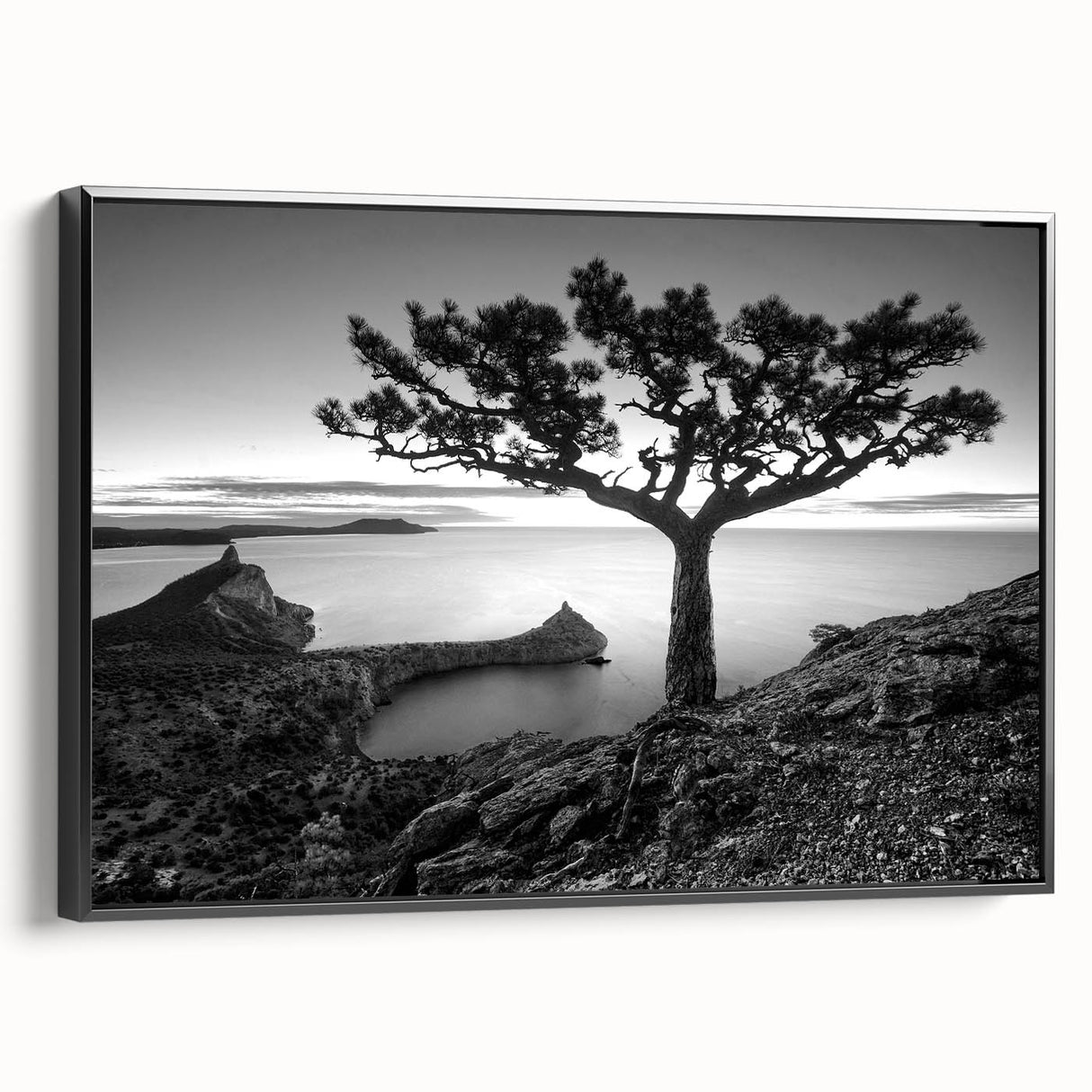 Framed canvas wall art from the Landscapes & Seascapes collection, showcasing a serene ocean view with vibrant blues and soft whites, ideal for home decor.