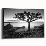 Framed canvas wall art from the Landscapes & Seascapes collection, showcasing a serene ocean view with vibrant blues and soft whites, ideal for home decor.